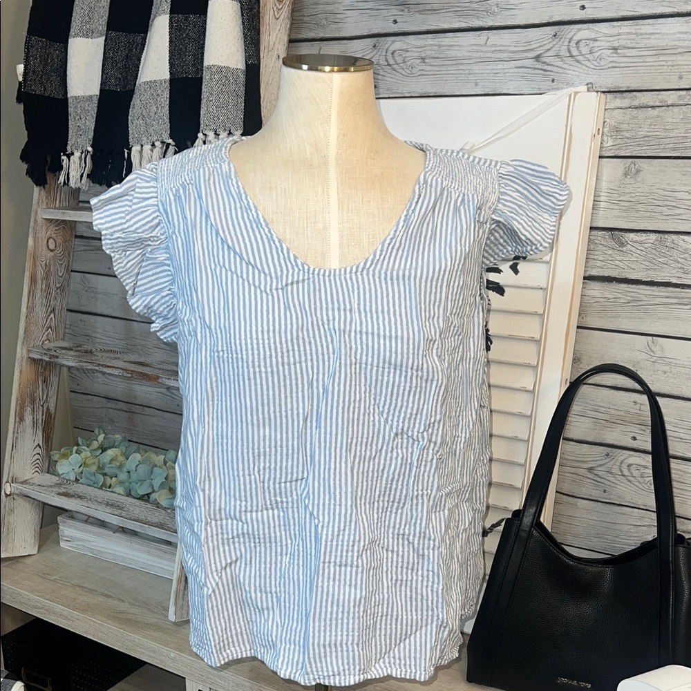 Style & Co Cotton  Light Blue Striped Blouse Light and Airy Top